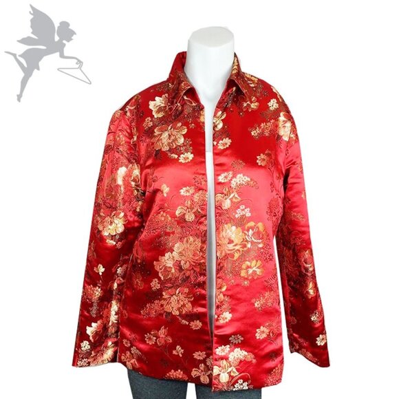 VINTAGE R & K Evening Red Silk Embroidered “Smoking Jacket" - Picture 1 of 7
